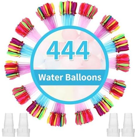 444 PCS Bombe a Eau,Coloré Ballon d'Eau,Ballon Bombe A Eau Fermeture Automatique,Bombe à Eau Avec 4 raccords de robinet,Convient pour la plage, les fêtes à la piscine, les jeux pour adultes et enfants (1/5)