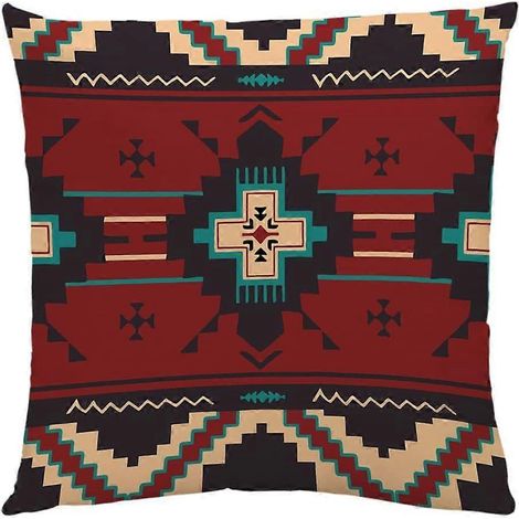 EternaNest Ensemble de 4 housses de coussin 45 x 45 cm (18 x 18 pouces) au design ethnique tribal rustique du sud-ouest américain, en velours bohème confortable pour la chambre (1/4)