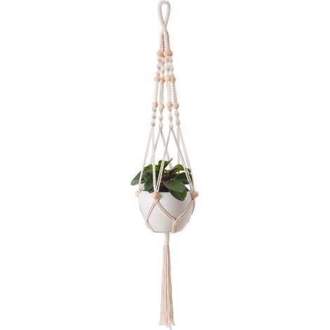 Juego de 5 maceteros colgantes de macramé para interior y exterior. Cestas colgantes de cuerda de algodón de alta calidad adornadas con cuentas.