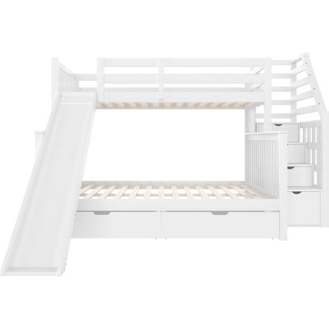 CAIziLit superposé 90x200/140x200 avec toboggan, tiroirs, rangement, blanc (1/5)