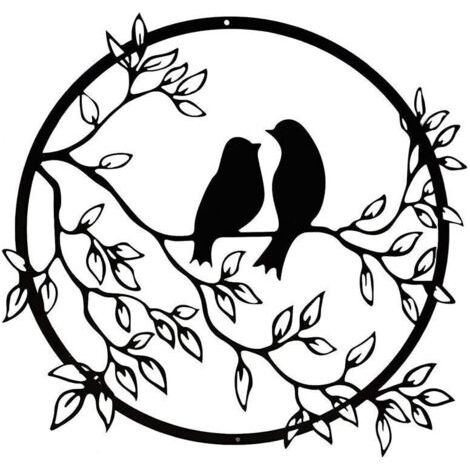 royaluxe-Décoration Murale en métal Oiseau sur Branche d'arbre, Silhouette Murale d'oiseaux en Fer Noir, Art Mural Suspendu en métal pour Jardin intérieur et extérieur