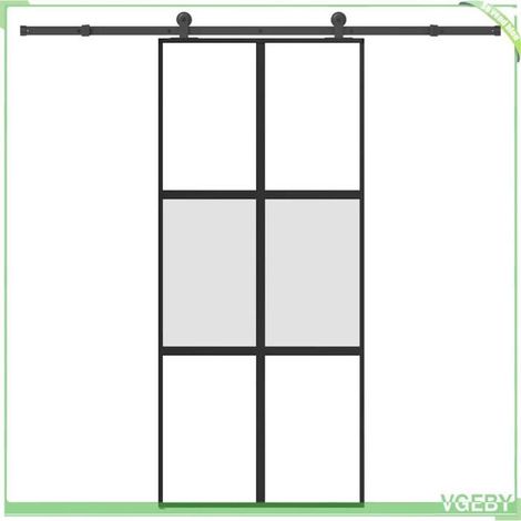 Porte coulissante - Modèle 3332975 (FAF7291712448843) - Verre trempé 90x205 cm - Cadre aluminium noir - Kit rail 213,5 cm (1/5)