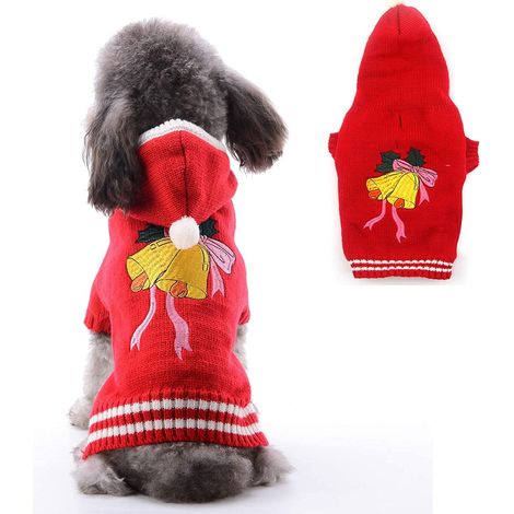 Chandail chaud de chien d'hiver de bande dessinée d'animal familier de Noël (XS) (cloche de Noël) (1/4)