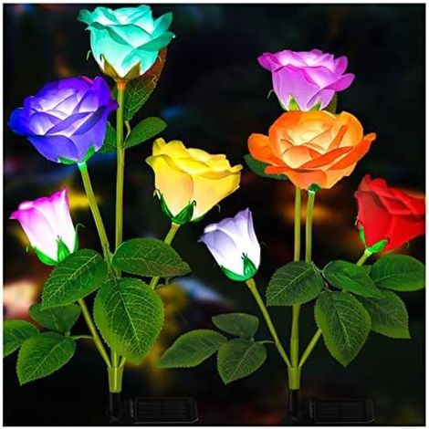 Roses solaires jardin 7 couleurs LED extérieur panneau solaire décoration romantique (1/5)