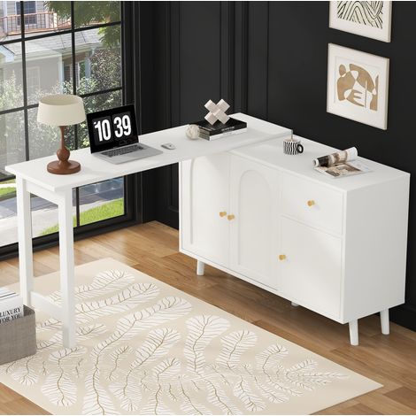Escritorio compacto giratorio con almacenaje blanco OKMYHOME (1/5)