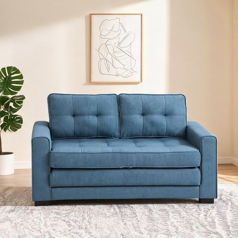 Canapé convertible bleu en tissu imitation lin 147,5 x 75 x 85 cm (1/5)