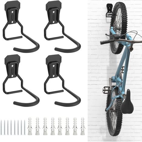 Sinbinta – Lot de 4 crochets de rangement pour vélo en fer – Support mural vertical – Capacité jusqu'à 45 kg – Installation facile pour garage ou appartement (1/5)