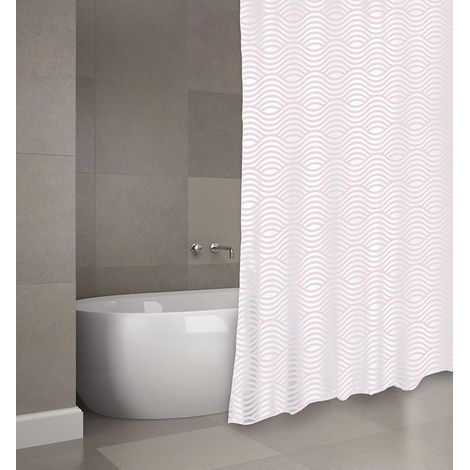 MSV Rideau de douche Polyester WAVE 180x200cm QUALITE PREMIUM Rose Pastel - Anneaux inclus (1/4)