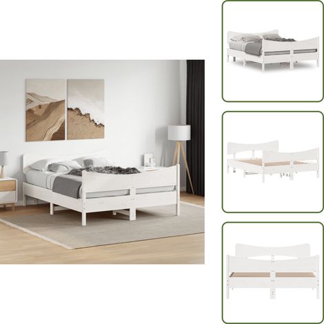 The Living Store Letto senza Materasso Bianco 135x190 cm Legno Massello di Pino - Letto senza materasso