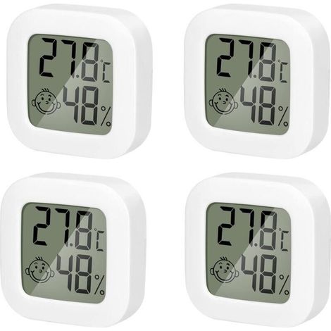 4 Pack Thermometre Interieur Mini Thermomètre Hygrometre Haute Précision Température Hygromètre Moniteur avec Air icône Confortable pour Cuisine Chambre de Bébé Serre Entrepôt Bureau (1/5)