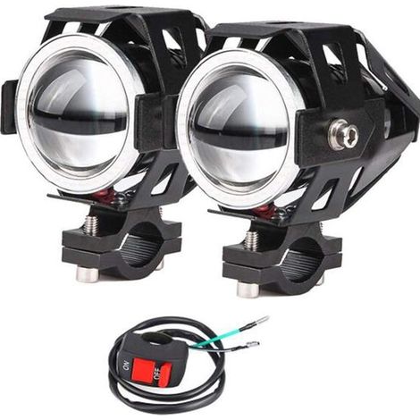 potentes faros delanteros para motocicleta con luces diurnas LED tipo "ojos de ángel" - Luz alta/baja/estroboscópica (1/5)