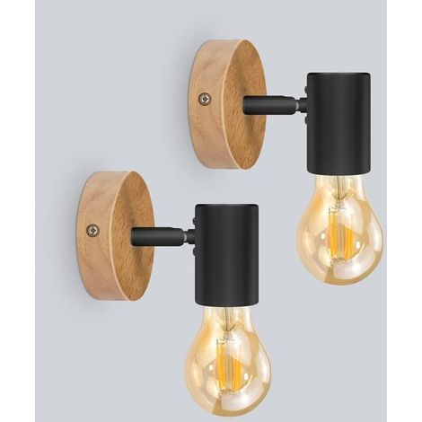 SABIR Applique Murale Rétro, Lot de 2 Spot Mural Intérieur en Bois Douille E27, Lampe Murale Orientable et Industrielle pour Chambre à Coucher, Séjour, Couloir, Escalier, Café (Sans Ampoule) (1/5)