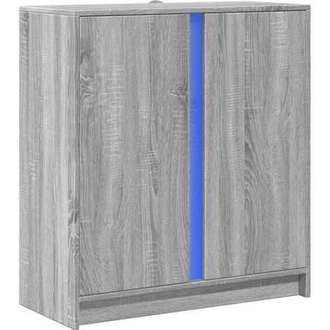 Buffet de Cuisine avec Éclairage LED, Meuble Rangement Gris Sonoma en Bois d'Ingénierie, 77x34x85 cm (1/5)
