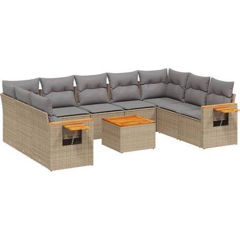 Maison Exclusive - 10-tlg. Garten-Sofagarnitur mit Kissen Beige P