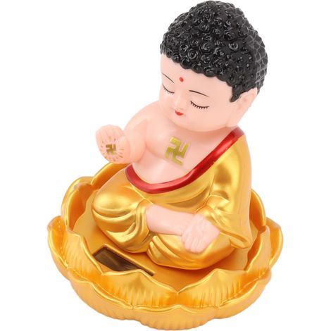 Statue de Bouddha solaire, avec capteur d'énergie et inclinaison automatique, décoration pour la maison, la voiture ou le bureau, couleur or. (1/5)