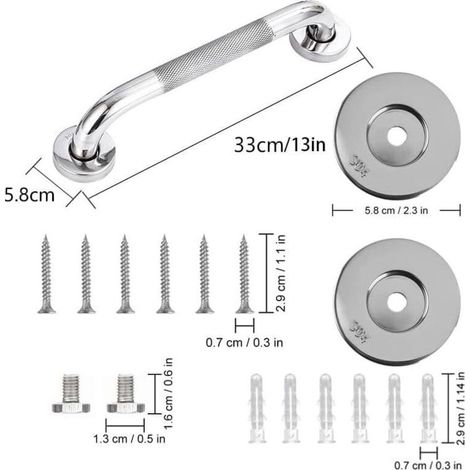 ALLIANDISLot de 2 barres d'appui de salle de bain en acier inoxydable 304 avec poignée antidérapante,pour baignoire,toilettes, salle de bain, rampe d'escalier (1/3)