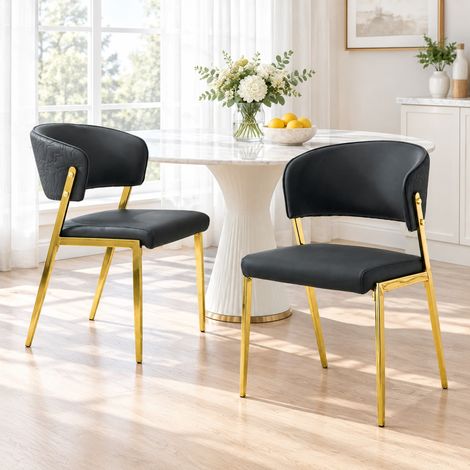 Sedie da sala da pranzo set da 2, struttura in metallo, seduta e schienale imbottiti, nero OKMYHOME (1/5)