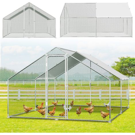 Wolketon Hühnerstall Hühnerhaus 3x4x2m Kleintierstall Freilaufgehege Kleintiergehege Voliere Freigehege Hühnerkäfig Geflügelstall Verzinkter Stahlrahmen mit Da