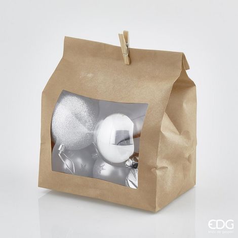 EDG Enzo De Gasperi Sacchetto Natale Palle Silver D 8 Cm D 6 Cm Cf 10 Pz