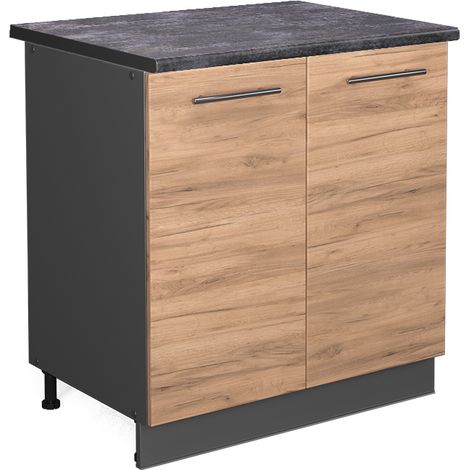 Mobile lavello cucina Fame-Line, Rovere dorato, 80 cm con ripiano, PL Antracite, Vicco