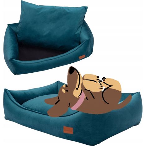 CUCCIA CON CUSCINO per cane terrier 90x70x20 cm velluto TURCHESE (1/5)