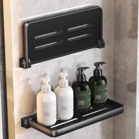 Juego de estantes flotantes para ducha，soporte de almacenamiento plegable de pared，estante para ducha de baño (1/4)