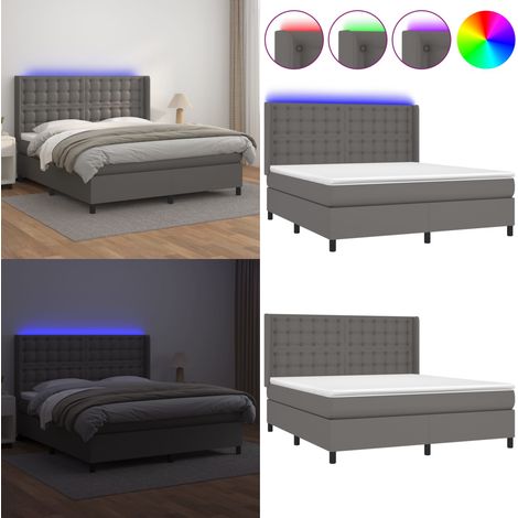 Boxspringbett mit Matratze & LED Grau 160x200 cm Kunstleder - Boxspringbett - Doppelbett - Bettenrahmen - Lederbettwäsche - Luxusbett - Home & Living (1/5)