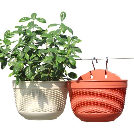 2 Pcs Pots de Fleurs de Garde corps Suspendus en Plastique avec Crochet, Support de Pot de Jardin,Clôture,Balcon,Intérieur,Brique rouge, blanc