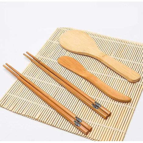 Kit à sushis avec coffret cadeau et tutoriels vidéo - Ensemble de préparation de sushis 14 pièces, 2 nattes à sushis en bambou, machine à sushis, 5 baguettes (1/4)