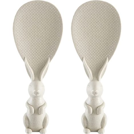 Lot de 2 cuillères à riz en paille de blé en forme de lapin - Beige