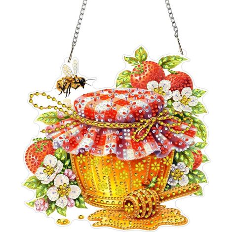 Diamond Painting Anhänger Set Honigglas mit Kette für Fenster & Garten