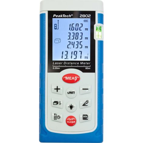 Laser Distancemètre 0,05 M. 80 m – avec affichage LCD et niveau à bulle Lot de 1 éclairée, P 2802 (1/5)