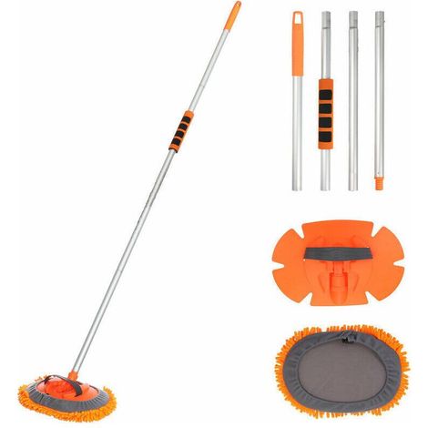 Brosse télescopique multifonctionnelle pour le lavage de voiture, balai de 157 cm de long avec manche en microfibre chenille et poignée rotative pour voiture et camping-car. (1/4)