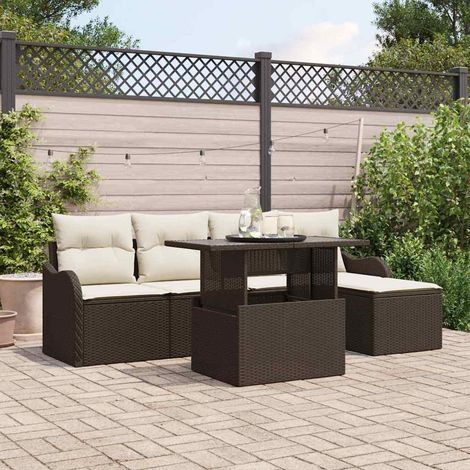 Sitzgruppe für den Outdoor mit Kissen 6 pcs Braun Poly Rattan