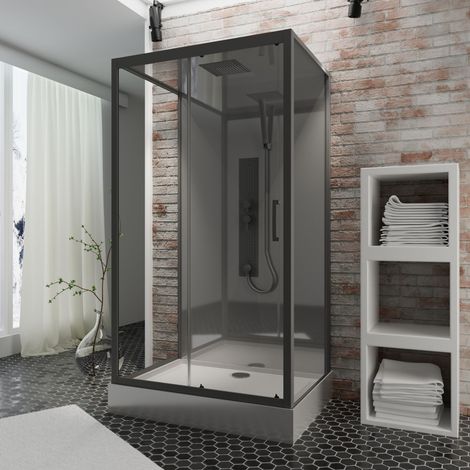 Cabine de douche intégrale 85 x 115 x 215 cm hydromassante, cabine de douche complète, couleur noir, Bali, Schulte