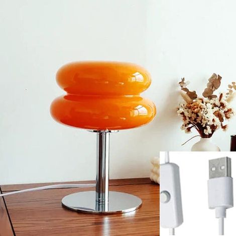 Lampe de chevet en verre à lumière chaude, lampe de table hamburger, petite lampe LED, lampe de bureau, pour chambre, salon (orange) (1/5)