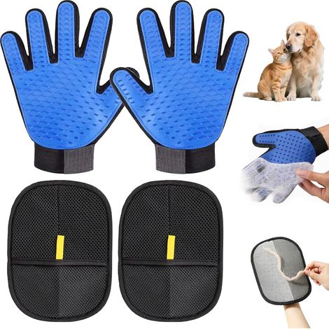 Guantes de aseo para gatos (4 unidades), 2 guantes antipelo + 2 guantes antipelo, de doble cara, antiestáticos, reutilizables para perros y gatos. (1/5)