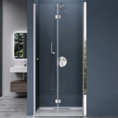 doporro Duschtür Nischentür dusche Duschabtrennung Duschkabine 90x190cm Falttür für Nische ESG-Sicherheitsglas Klarglas inkl. beidseitiger Easy-Clean-Beschichtung Teramo26K (1/5)