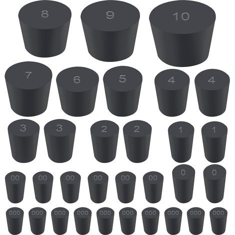 32 pièces Bouchons coniques noirs en caoutchouc plein - Bouchons en caoutchouc d'étanchéité de laboratoire en 13 tailles différentes, Tapered Lab Bungs (1/5)