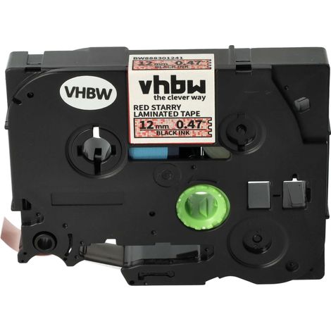 vhbw Label Tape compatible with Brother PT 900, 9000, 7600VP, 900BTS, 900F Label Printer 8m x 12 mm, Black on Red (Glitter), Laminated (1/4)