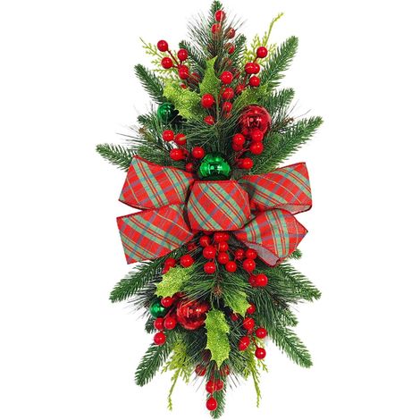 Guirlande De Noël Artificielle - 24 Pouces - Forme De Goutte - Sans Fil - Pour Porte Extérieure Escalier Jardin - Baies Rouges - Lot De 2 (1/5)