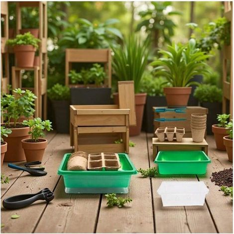 Dispositif de culture de semis, ensemble de luxe de 17 pièces, boîte de semis professionnelle, pot de fleurs, ensemble de jardinage domestique, pot de germination de graines de viande végétale, serre (1/4)