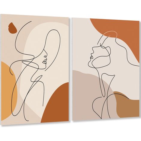 Lot de 2 posters abstraits Line Art, tableaux d'art mural, prêts à suspendre, tableaux beiges, avec cadres pour salon, chambre à coucher, beiges, 30 x 40 cm (1/5)