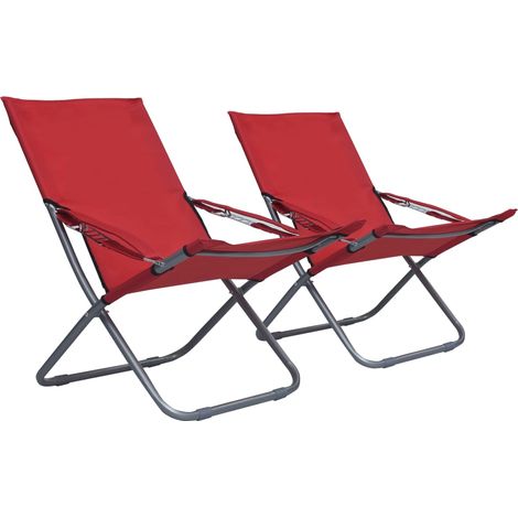 Sedie da Spiaggia Pieghevoli 2 pz  Sedute da esterno in Tessuto Rosso (1/3)
