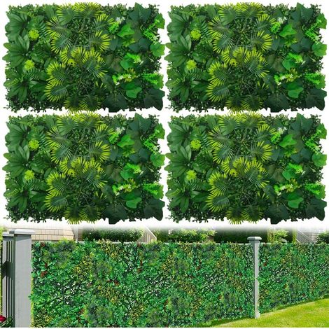Lot de 4 murs végétaux artificiels, haies artificielles, clôtures d'intimité avec protection UV, toile de fond en verdure artificielle, 60 cm x 40 cm (1/5)
