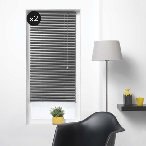Lot de 2 stores vénitiens 40 x 130 cm – Aluminium anthracite – Pose facile sans perçage – Occultation partielle et protection solaire – Cdaffaires