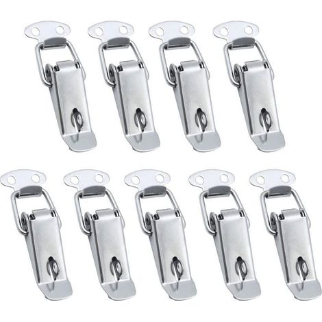Loquet à Ressort 9 Pièces Bascule de Boîte en Acier Inoxydable Moraillon de Boîte à Ressort Fermeture a Levier pour Coffre à Outils Tiroir Armoire et Coffre avec Anneau de Verrouillage - Argent (1/5)