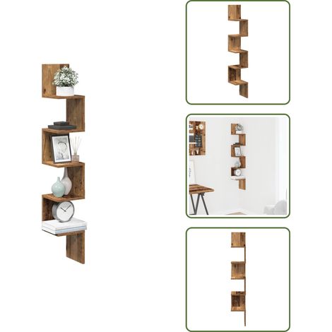 vidaXL Étagère d'angle murale vieux bois 20x20x127,5 cm (1/5)