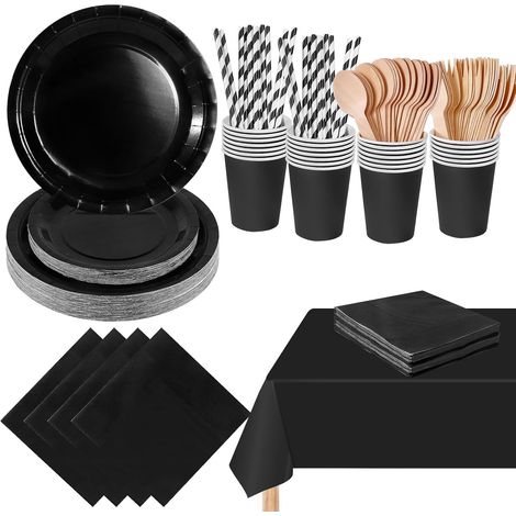 Black Birthday Party Tableware 169 Pieces 24 Guests (1/5)