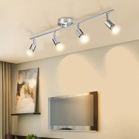 Plafonnier LED Hofuton, 4 lampes réglables pour salon, douille GU10, luminaires en métal, 62 x 10 x 10 cm (1/4)
